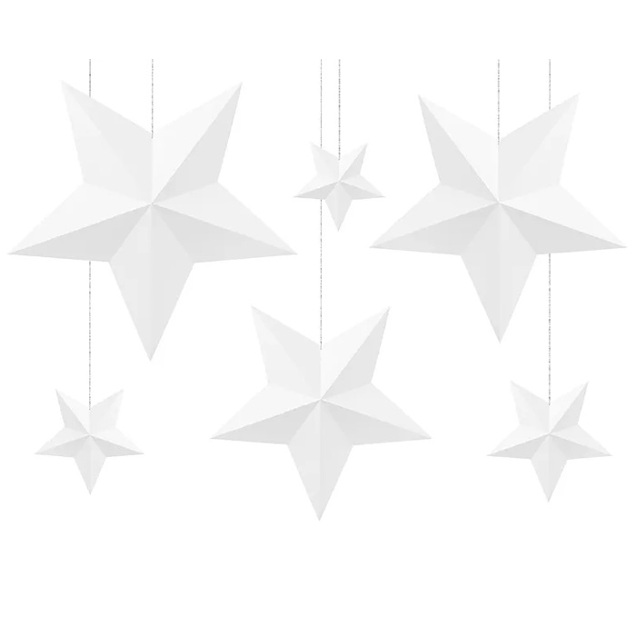 Hvide Stjerner til Loftet – Juledekoration 6 stk.