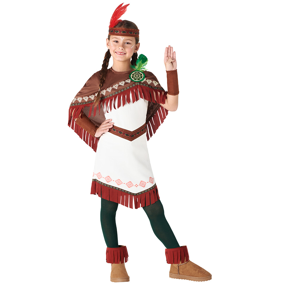 Indianer Børnekostume Pige-størrelse  -