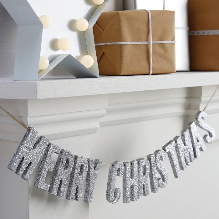 Juleguirlande med Sølvglimmer - Merry Christmas 70 cm
