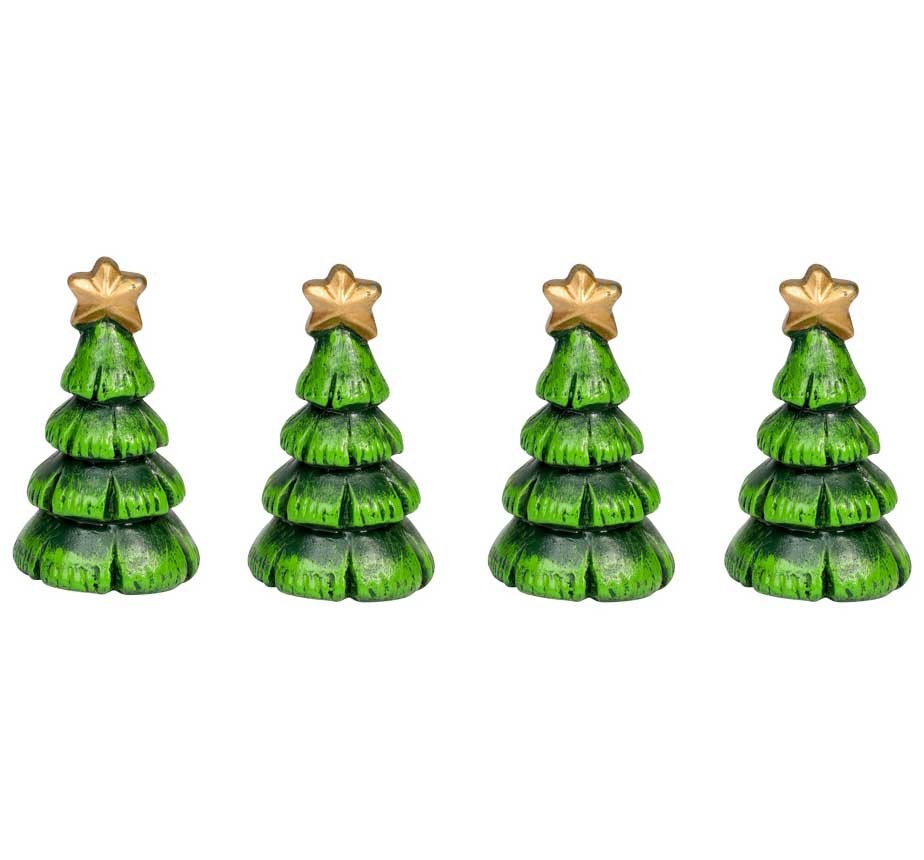 Mini Juletræer med Guldstjerne – 4 stk. til Jul pyntning