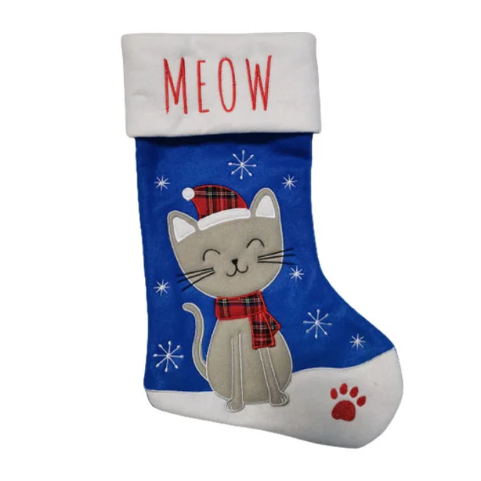 Julesok i Blå med Kattemotiv - Perfekt til Jul!