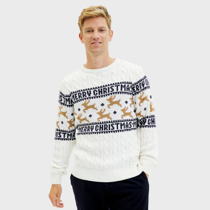 Julesweater Merry Christmas Hvid 100  økologisk Bomuld