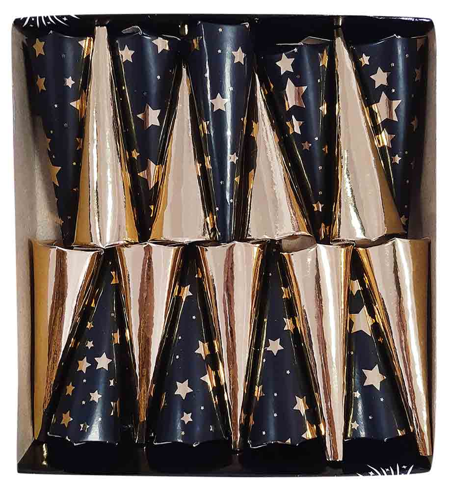 Kegle Party Poppers 18 Stk – Festlige Guld & Sort Poppers
