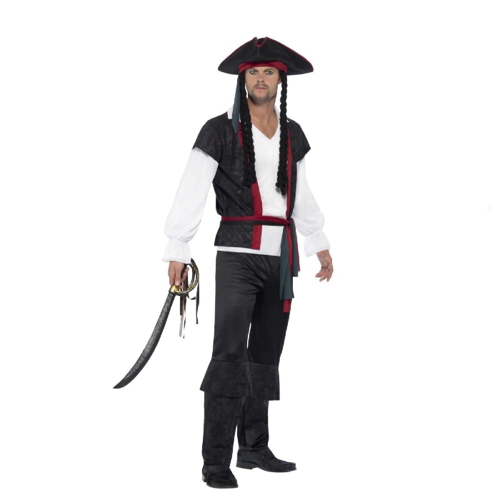 Klassisk Piratkostume med Røde Detaljer – Fantastisk Tilbud!
