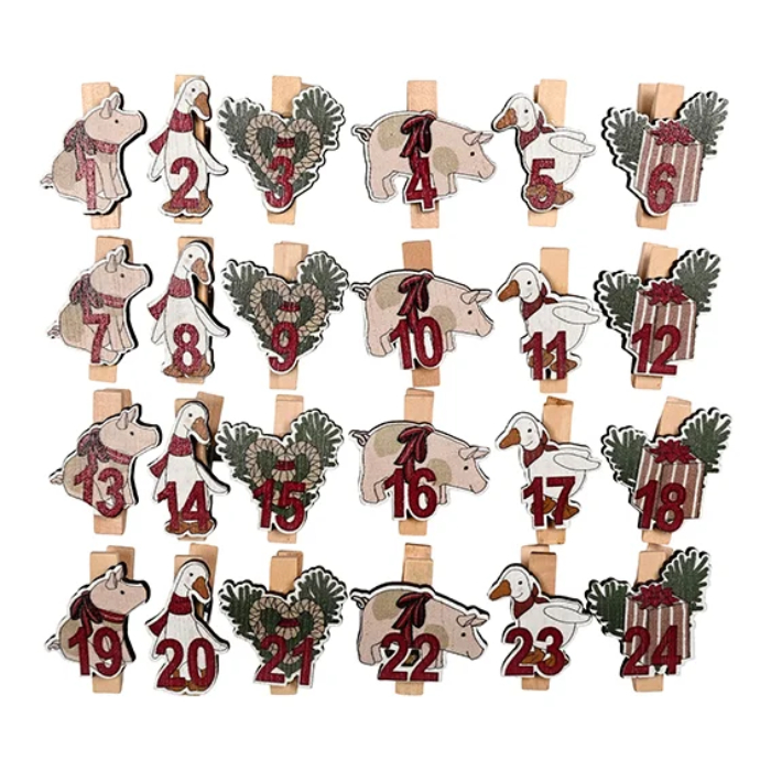 Juleklemmer til Pakkekalender - Sjovt Design fra Det Gamle Apotek