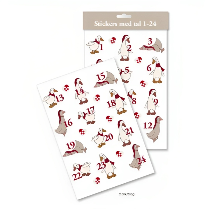 Gæs Klistermærker til Pakkekalender - 24 stk. Festligt Design