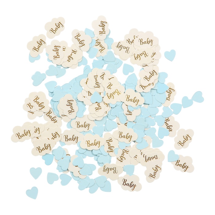 Lyseblå Hjerter og Skyer Konfetti til Babyshower