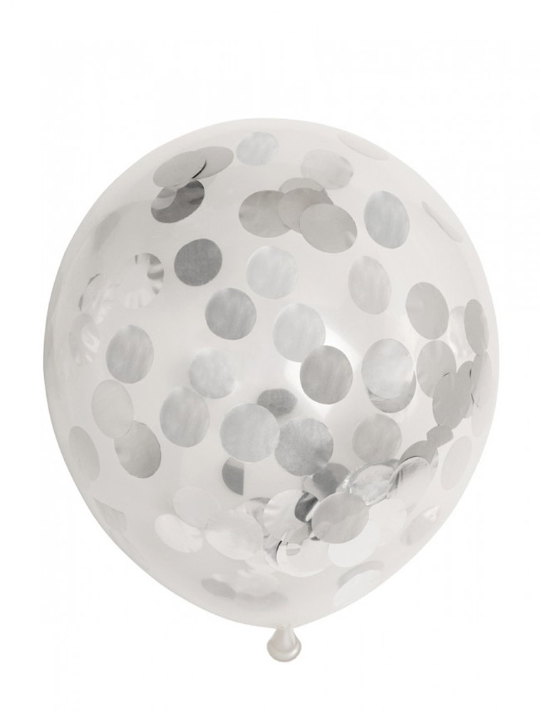 Sølvmetallic Konfetti Balloner – 6 stk. til Festen
