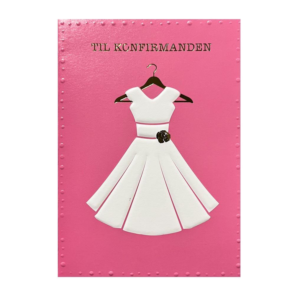 Elegant konfirmationskort i pink med guldprint