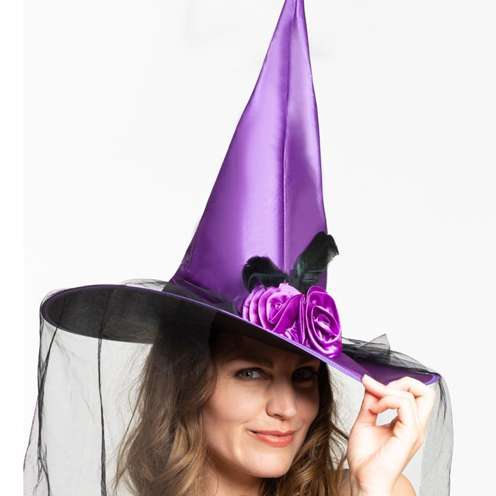 Lilla Heksehat med Slør og Blomster til Halloween