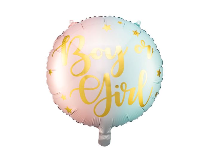 Lyserød og Blå Gender Reveal Folieballon med Guld 35 cm