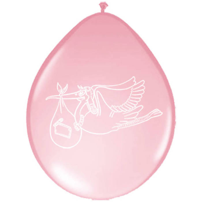 Lyserøde Balloner med Stork - 8 stk. 30 cm