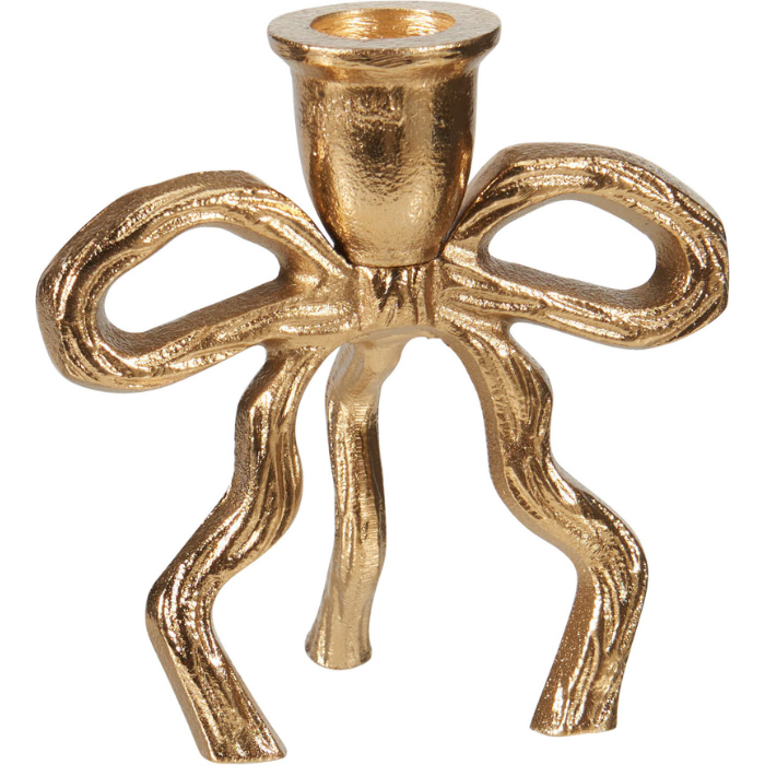 Lysestage Med Sløjfedesign   Guld 11x7x12