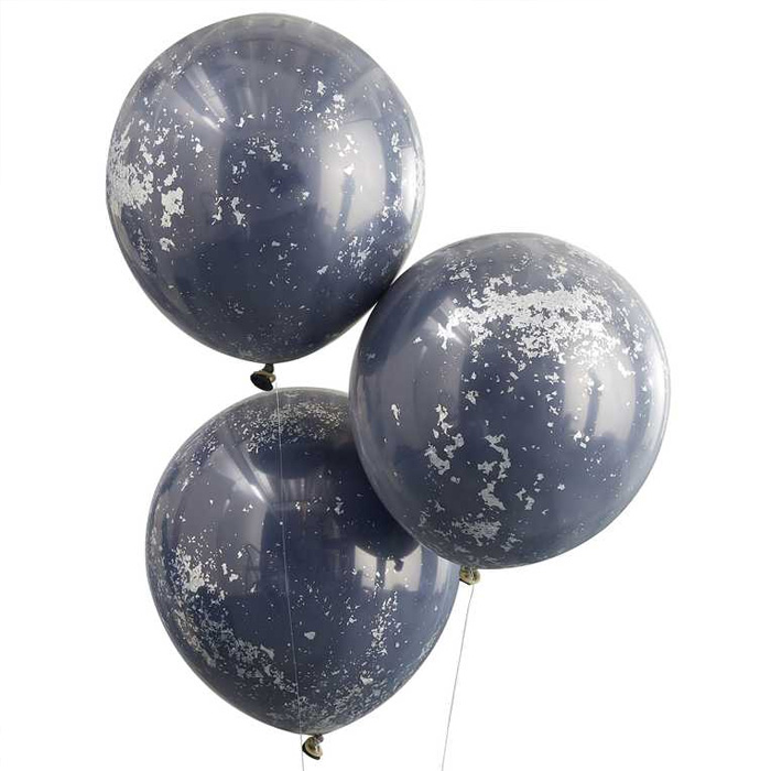 Mørkeblå balloner med sølv konfetti - Festlig dekoration!