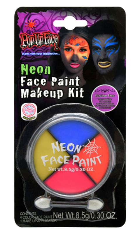 Neon Ansigtsfarver til Halloween – 4 Farver + Pensel