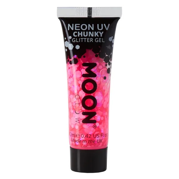 Neon UV Chunky Glitter Gel i Hot Pink - Festtilbehør