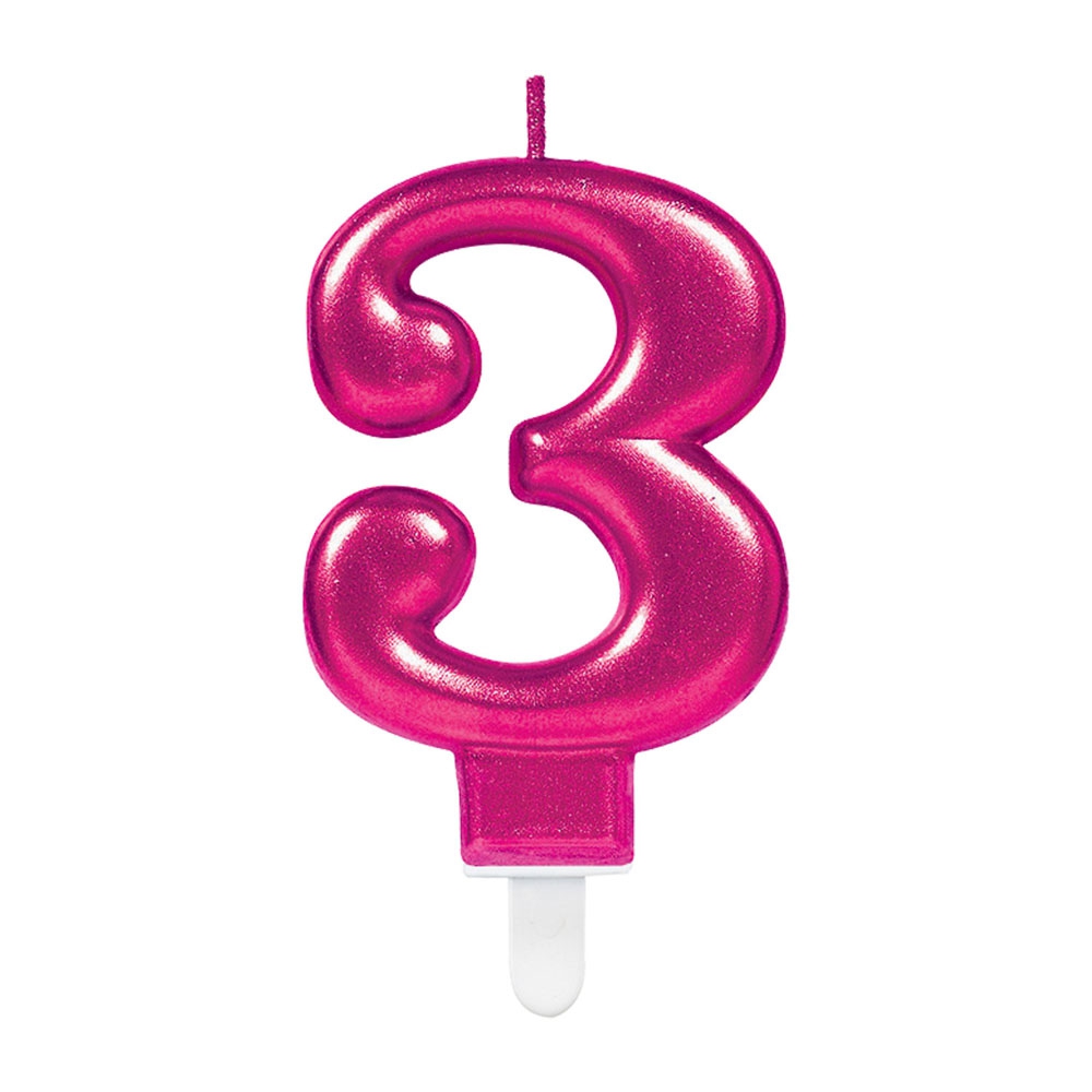 Nummerlys 3 – Pink til Fødselsdagskage med Glamour Finish