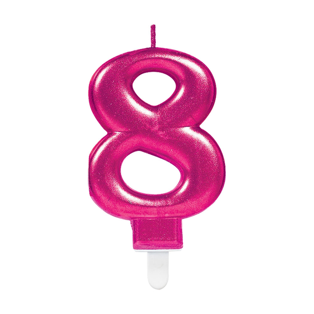 Nummerlys 8 - Pink til Fødselsdagskage med Metallic Finish