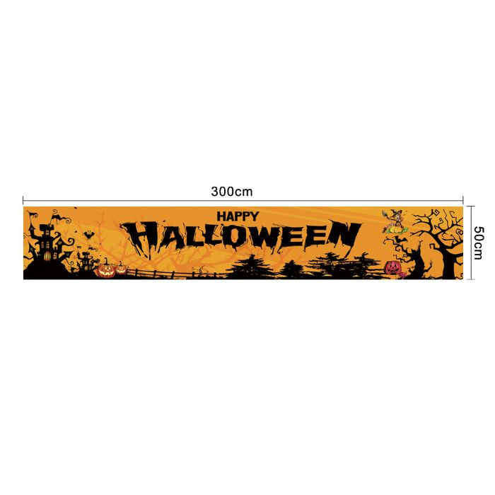 Halloween Banner i Orange og Sort - Happy Halloween 300x50 cm