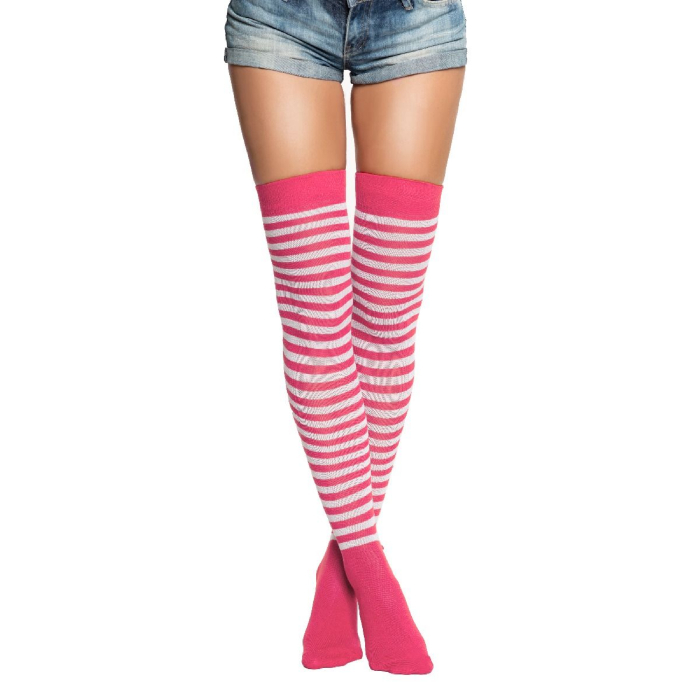 Over-knee Strømper One-size Neon Pink   Hvid