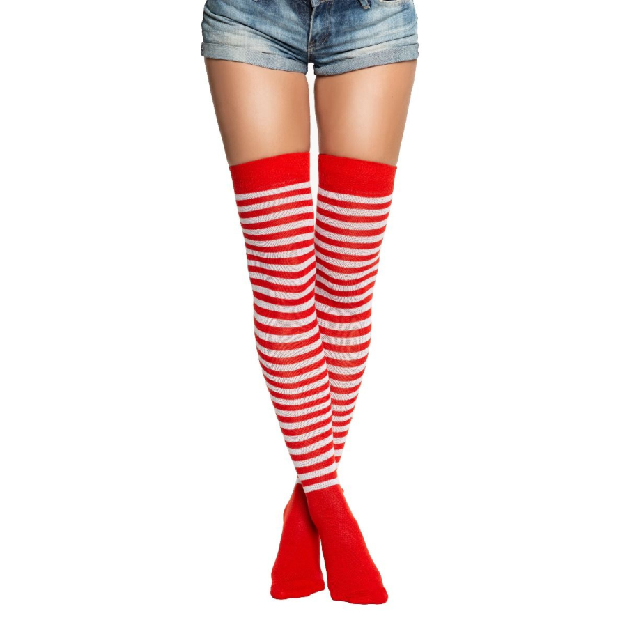 Over-knee Strømper One-size Rød   Hvid