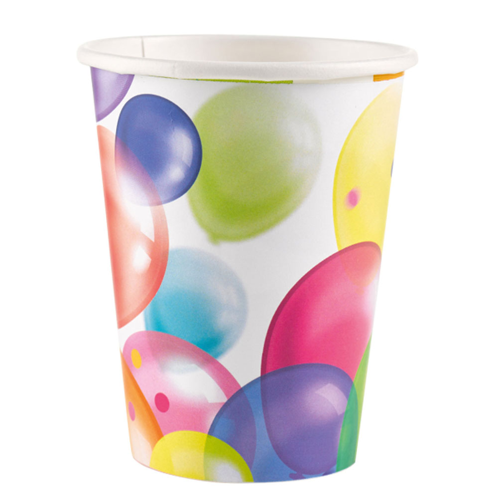 Farverige papkrus med balloner - 8 stk til festlige dage