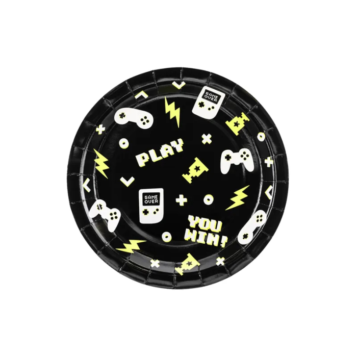 Paptallerkener med Gamepad Motiver - 6 stk. 23x23 cm