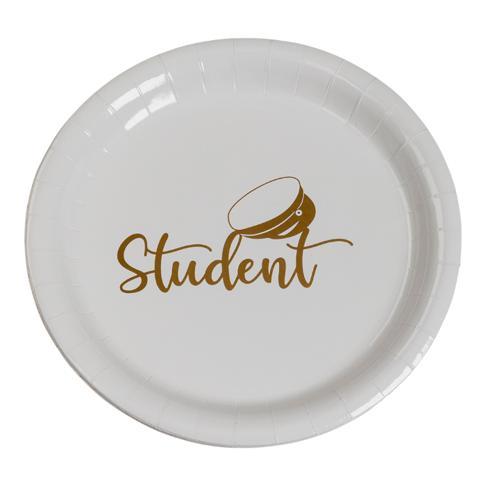 Guld Student Paptallerkener - 8 stk. til Festen
