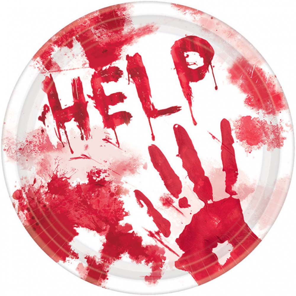 Blodige paptallerkner med "Help" til Halloween-fest!