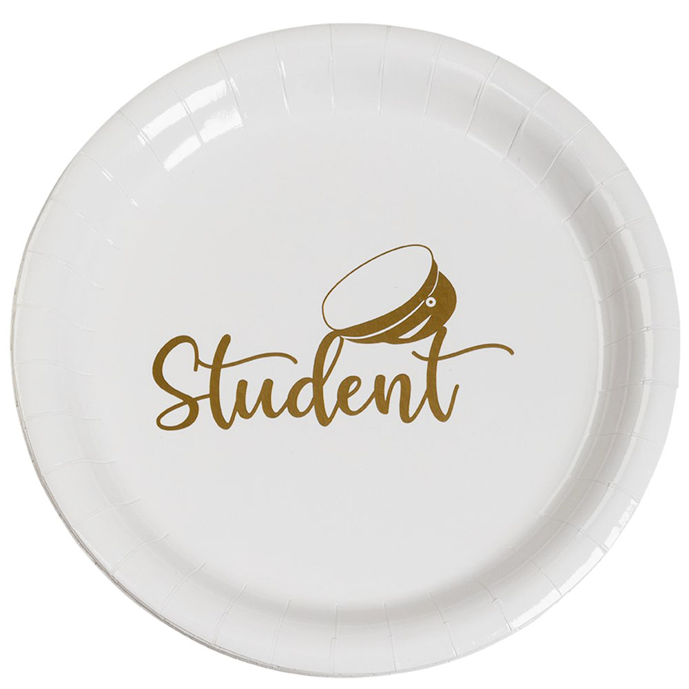 Guldmetallic Paptallerkner til Studenterfest - 8 stk.