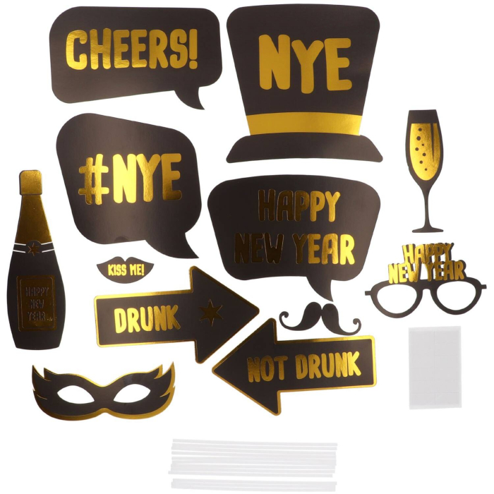 Nytårs Foto Booth Rekvisitter 12x – Festligt Tilbehør!