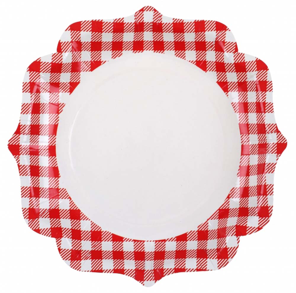 Røde og Hvide Picnic Paptallerkner – 10 Stk til Festen