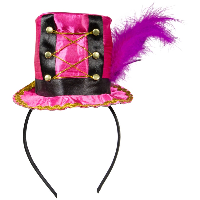 Pink Cirkus Hat med Lilla Fjer - Sjovt Tilbehør til Fest