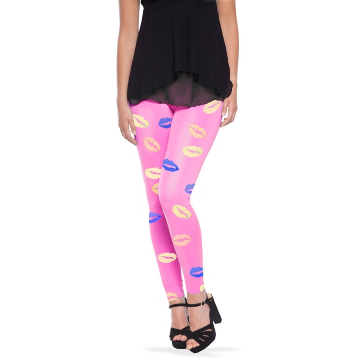 Lyserøde Leggings med Kys Motiv - Perfekte til Fest!