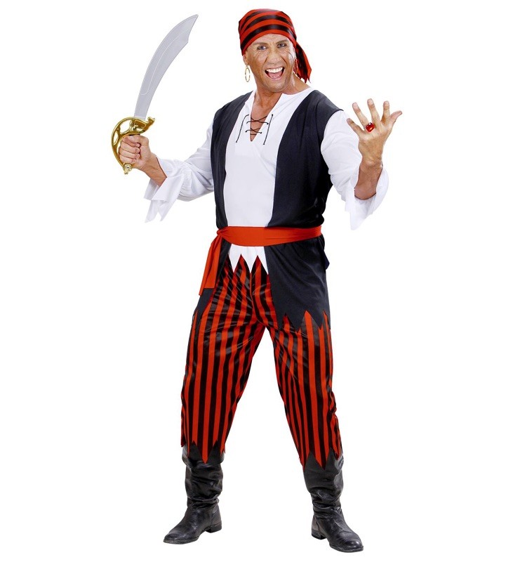Rød og sort piratkostume til mænd – Fantastisk tilbud!
