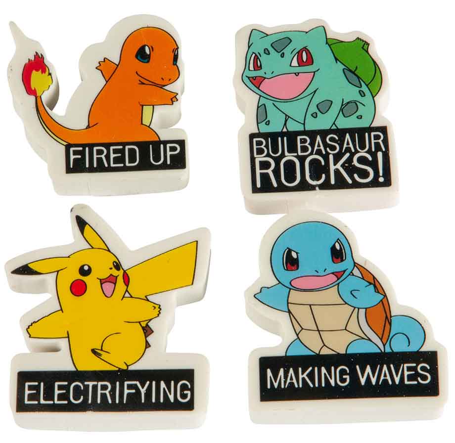 Farverige Pokemon Viskelædere – Sæt med 4 figurer