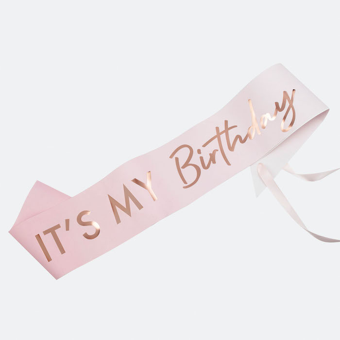 "Rose Gold 'It's My Birthday' Skråbånd 75 cm"