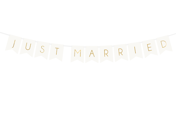 "Just Married Guirlande i Hvid og Guld - Bryllupsdekoration"