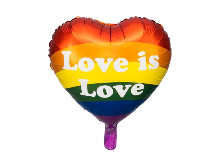 Regnbue Pride Hjerte Folieballon med Hvid Skrift - 35 cm