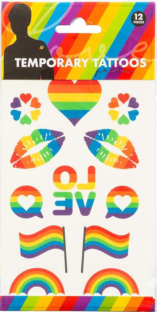 Farverige regnbue tatoveringer – 12 stk til fest!