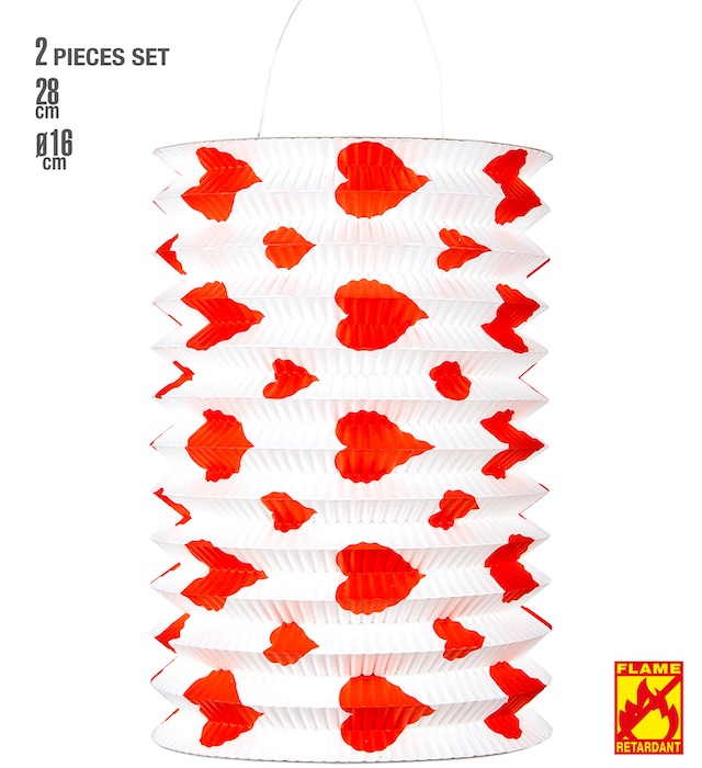 Rød og Hvid Hjerte Lanterne 2x 16x28 cm - Perfekt til Fest!