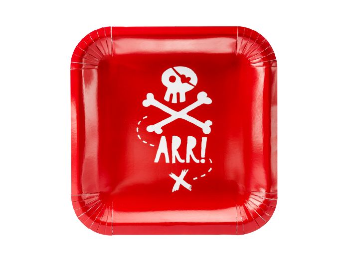Røde Pap Tallerkner med Piratmotiv - Festtilbud!
