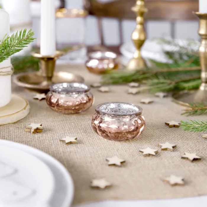 Runde Fyrfadsstager i Rosa Guld – 4 stk. til Festen