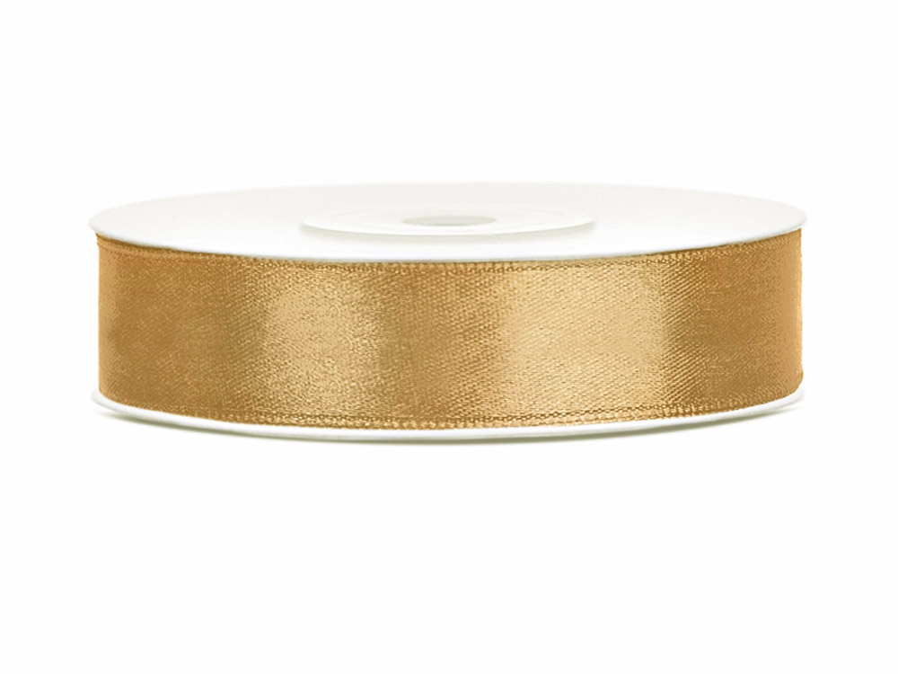 Elegant guldfarvet satinbånd til dekoration - 12mm x 25m