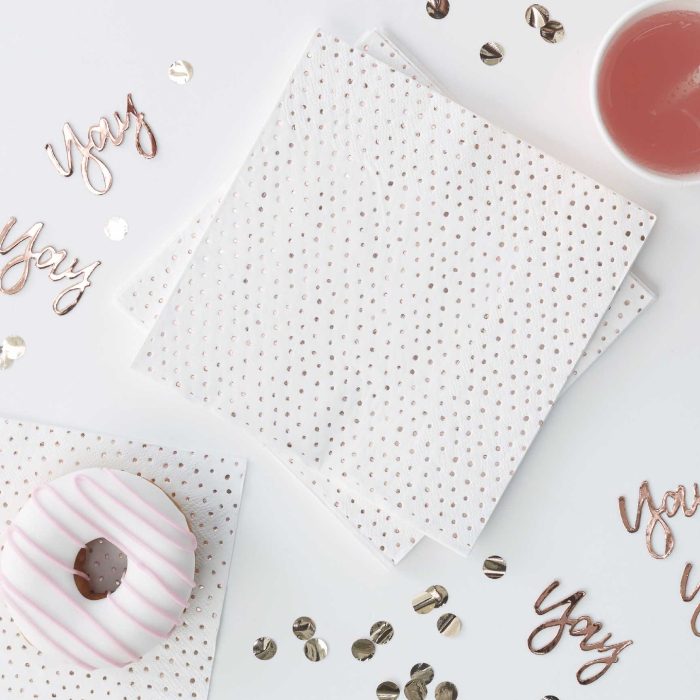 Servietter med Rose Gold Prikker - 16 stk.
