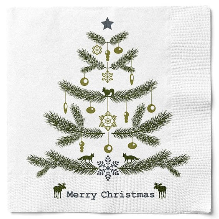Juletræ Servietter - Merry Christmas 20 stk. fra Det Gamle Apotek