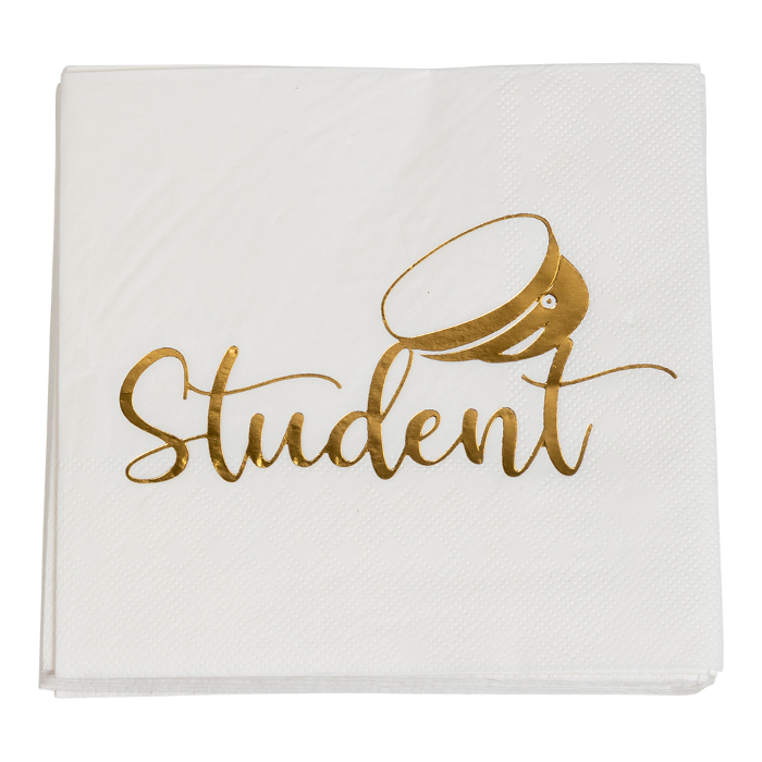 Guld Servietter med Student Motiv til Studenterfest 16x25 cm