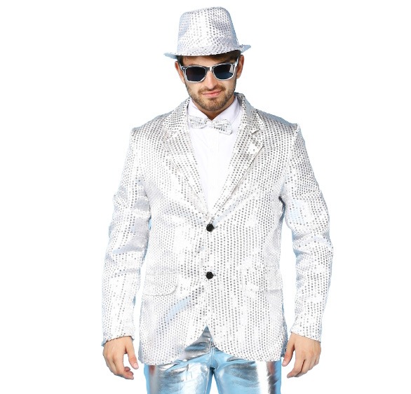 Funky Sølv Blazer med Pailletter til Festlige Begivenheder