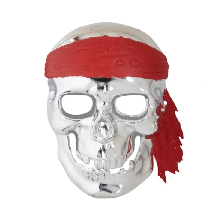 Sølv Pirat Skelet Maske med Rød Bandana til Festen