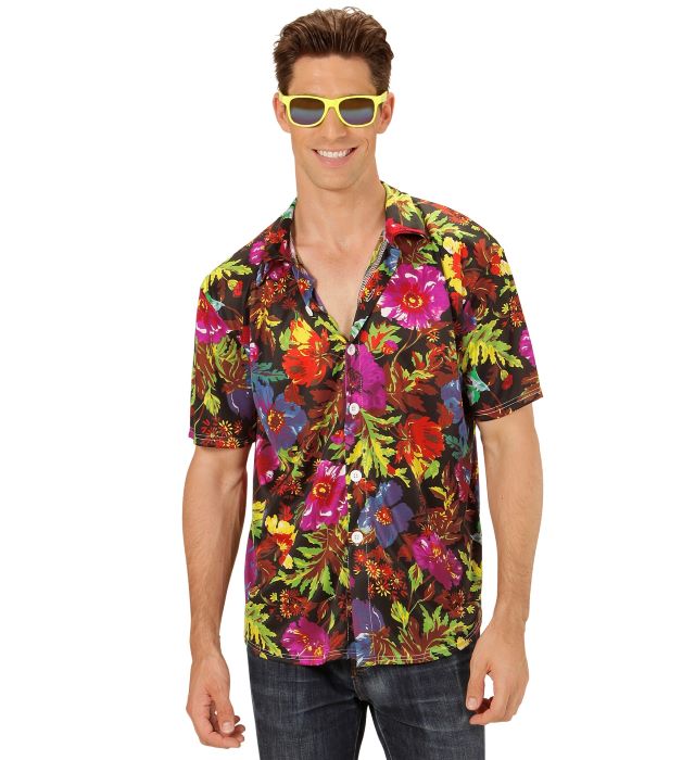 Sort Blomstret Hawaii Skjorte til Temafest - Fantastisk Stil!